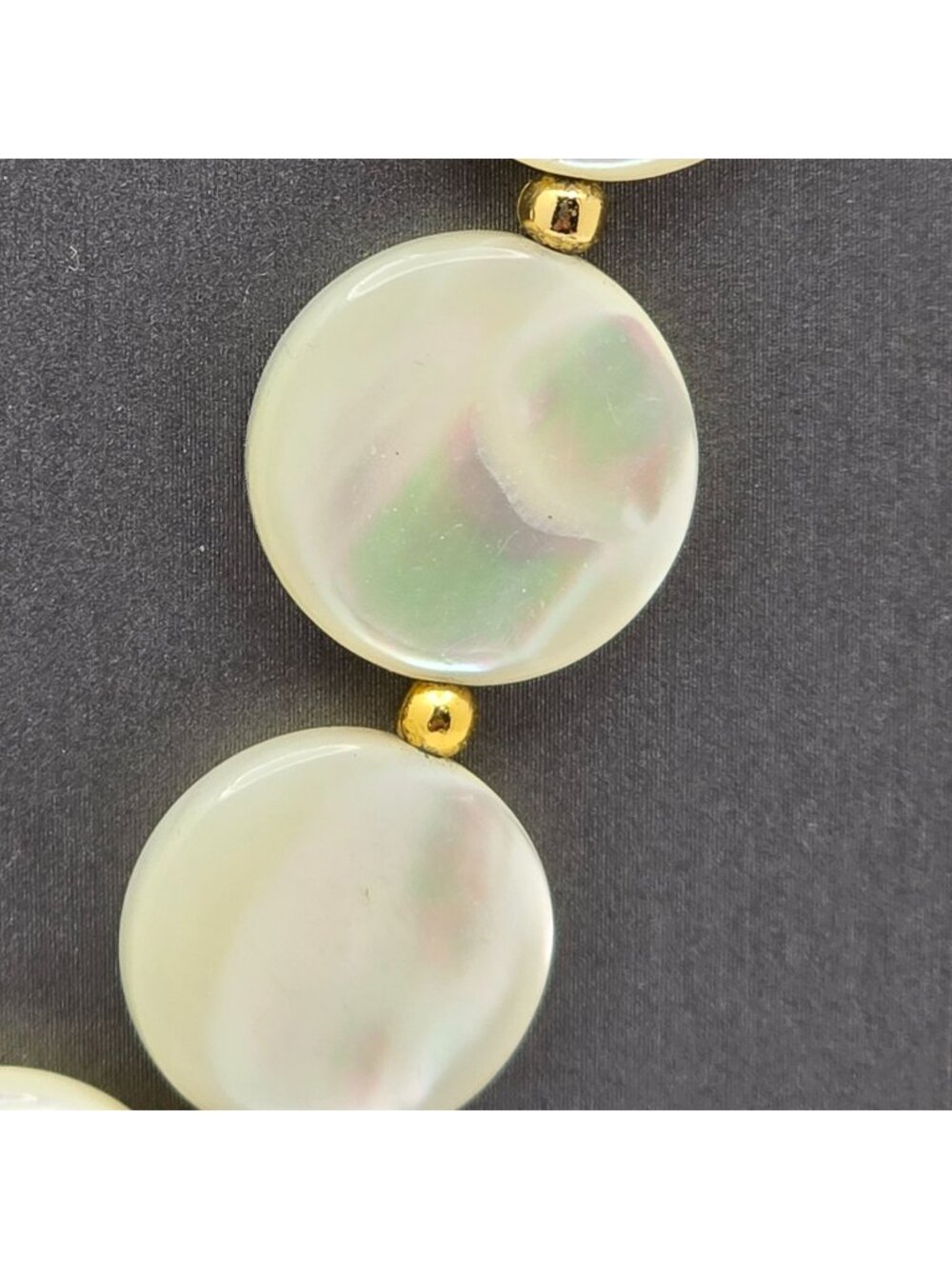 Vintage Mother Of Pearl Coin Necklace Gold Plated Nautical Chic Shell Jewelry - Picture 4 of 13